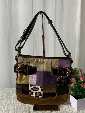 GUC Coach Patchwork Shoulder Bag L 10.5” x H 10.5” x D 1”